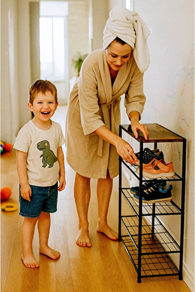 zola Modern shoe rack, 4 shelves, metal frame, laminate top, 63 x 30 x 83 cm, smoked oak
