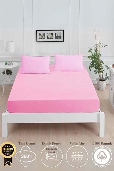 Mislina Home Mirava Premium 100% Cotton Combed Elastic Single Bed Sheet Set (Includes 1 Pillowcase) Pink