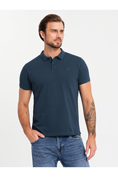 OMBRE BASIC men's cotton polo t-shirt set - white/navy blue/black V1 OM-POBS-0133 L