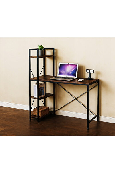 zola Modern desk with shelf, 100 x 52 x 120 cm, 3 shelves, metal frame, spacious top, smoked oak
