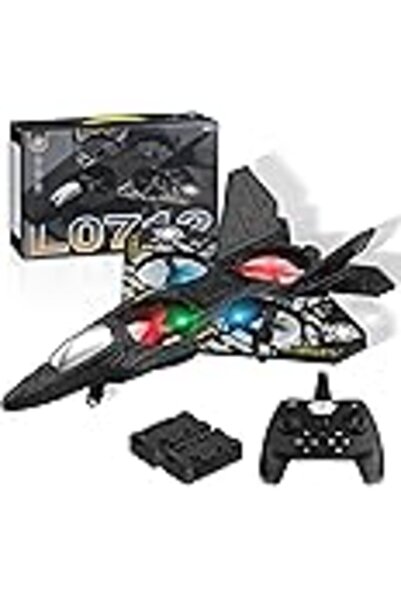 Silly fish DKH-RC Plane L0712, 2.4GHz Remote Control Aircraft, LED Lights, 25cm Wingspan, Black