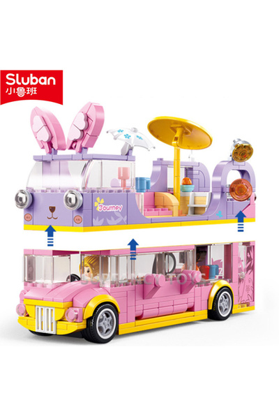 Sluban مجموعة مكعبات بناء مدينة مكونة من 412 قطعة بدون صندوق، أرنب وردي، حافل...