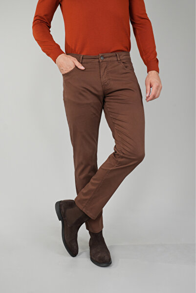 Bisse Men's Brown Chino Cotton 5-Pocket Sports Trousers