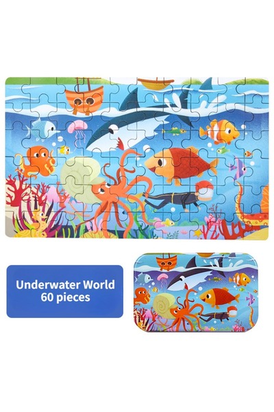 MaxRenard عالم تحت الماء عالم تحت الماء 60 قطعة أحجية صندوق حديدي أحجية للأطف...