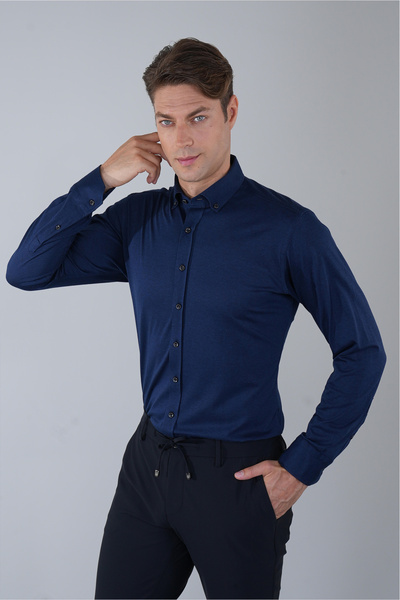 Bisse Regular Fit Paşa Yaka Uzun Kollu Erkek Pamuk Gömlek