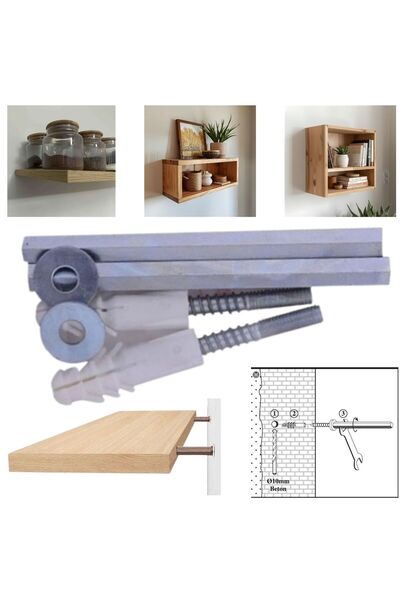 Adem Koç 14 Cm Gizli Raf Tutucu Çap: 8 MM, 18 mm Ahşap İçin Uygundur. (1 Takım)