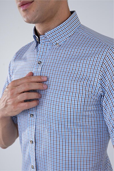 Bisse Regular Fit Paşa Yaka Kısa Kol Pamuk Kahve Erkek Gömlek