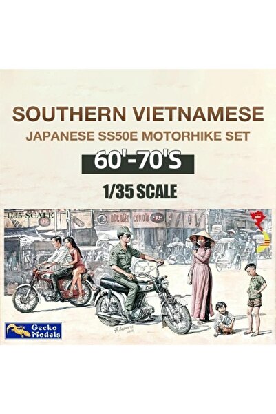 Choice 1/35 Gecko Model Kit 35GM0127 60 '~ 70's Southern Vietnamese & Japanese SS50E Motorbike Set Assem...