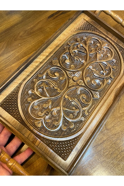ANTİKA AYAL Wooden Walnut Tray 50X24,5 cm