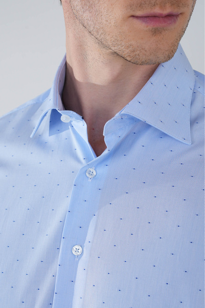 Bisse Mavi Uzun Kollu Pamuk Basic Erkek Cepsiz Gömlek