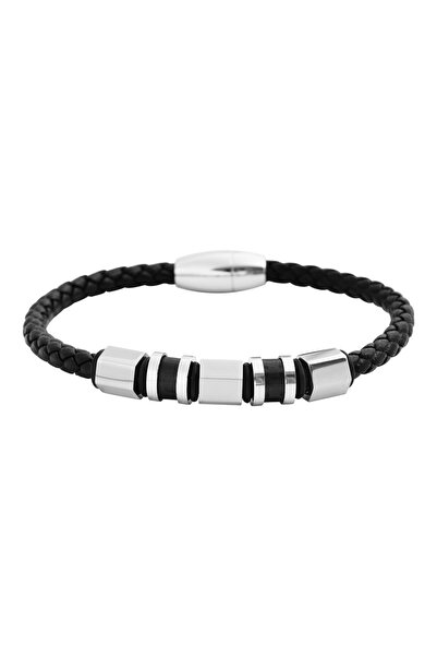 Akzent Bratara din piele naturala cu elemente din otel inoxidabil