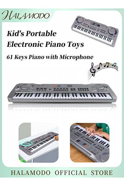 HALAMODO بيانو لوحة مفاتيح للأطفال 61 مفتاحًا، بيانو إلكتروني رقمي محمول مع ميكروفون للتعليم المبكر