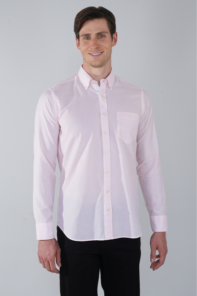 Bisse Men's Regular Fit Long Sleeve Pink Shirt