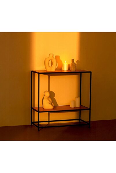 zola Masuta consola moderna, 2 rafturi, cadru metalic, PAL, 80 x 36 x 80 cm, stejar natur