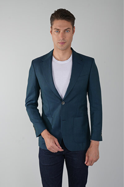 Bisse Men's Platinum Regular Fit Pocket Pocket Wool Dark Green Jacket