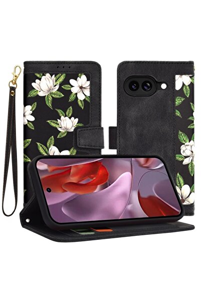 SKYDDAR INNOVATION Husă pentru Google Pixel 9a, Flipcraft din piele, buzunare pentru carduri, set de autocolante, neagră