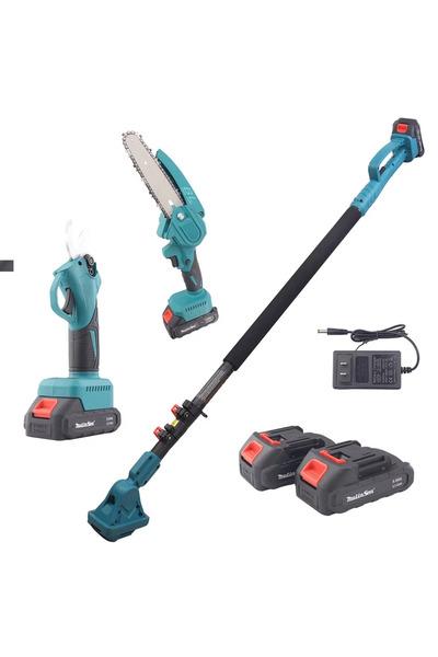 OriundeSales Set foarfeca gradina si mini drujba, 2 acumulatori 48 V, cu brat 2.13 m telescopic, unghi de taiere
