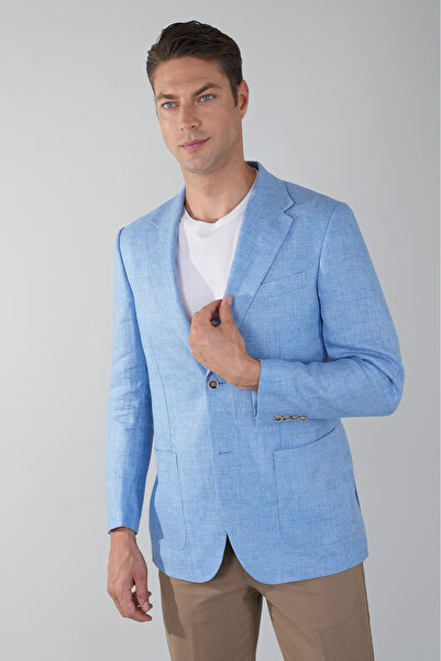 Bisse Men's Platinum Regular Fit Linen Jacket Light Blue