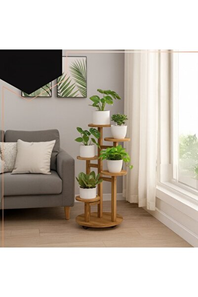 zola Suport de flori cu 6 niveluri, lemn pin, inaltime 86 cm, diametru suport 18-33 cm, roti pivotante