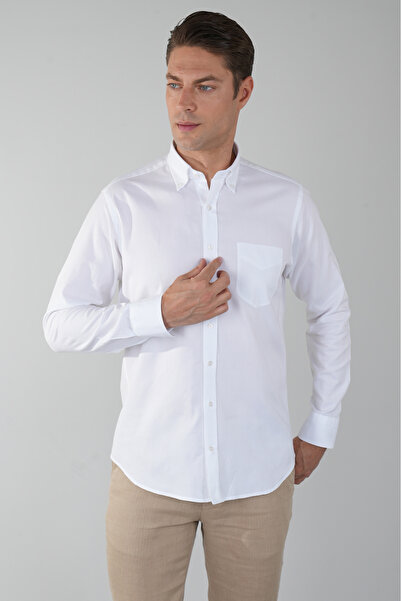 Bisse Regular Fit Klasik Tek Cep Beyaz Erkek Gömlek