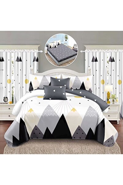 OEM Bedding set, 2 people, fine, 8 pieces, with elastic + 2 curtains, gray an...