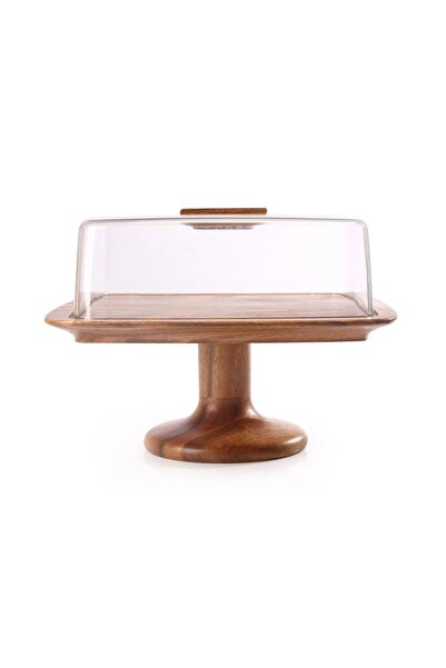 Billi طبق كيك خشبي مربع مع حامل