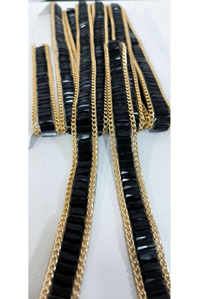 ALTAY AKSESUAR ÖZEL GOLD ZİNCİRLİ SİYAH TAŞLI YAPIŞTIRMA ŞERİT