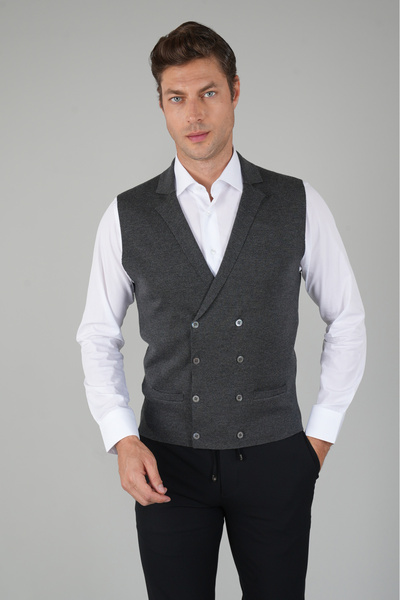 Bisse Antrasit Kruvaze Yün Erkek Yelek