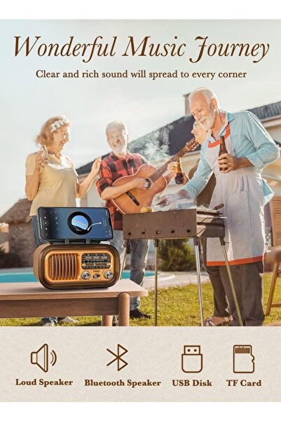 Denx Classic Rechargeable Radio With Led Flashlight, Portable Radio With Best Sound, Solar Powered Radio