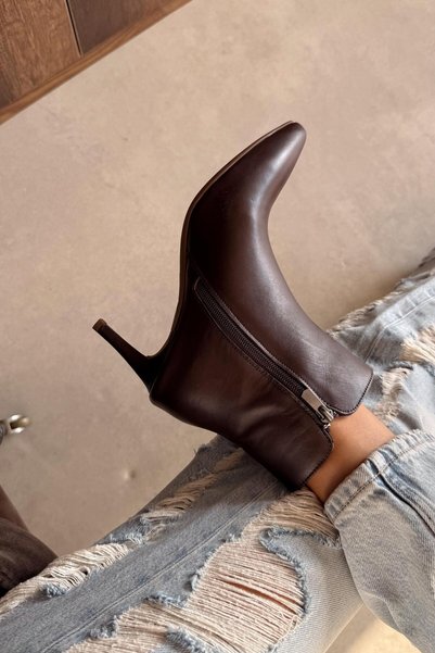 nope21shoess Adele Kahverengi Hakiki Deri Topuklu Bot