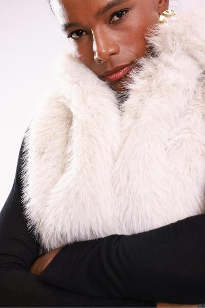 5in1Canpolat Beige Belted Fur Vest 17595