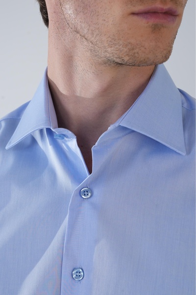 Bisse Klasik Yaka Regular Fit Mavi Uzun Kol Cepsiz Erkek Gömlek
