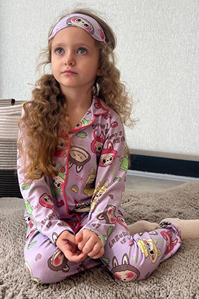 Minik Dolap Labubu Desenli Kız Çocuk Pijama Takımı - Lila