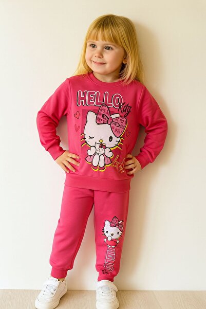 Yağmur Giyim طقم رياضي بناتي من القطن 100% بنمط هيلو كيتي مكون من قطعتين من ع...