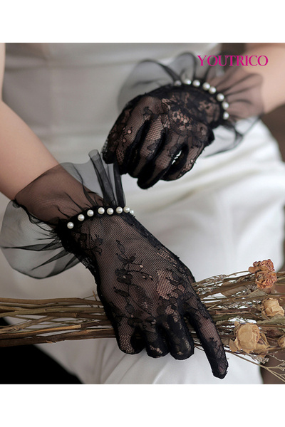 Youtrico Wedding Gloves Korean Lace with Pearl Detailing-Handmake-1PCS