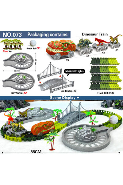 Choice مجموعة مسارات 073 من ألعاب سباقات الطرق العالمية على شكل ديناصور، مجموعة قطار مرن مزود بإضاءة