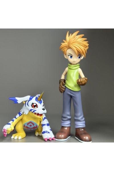 BANDAI 2Pcs-set no box Anime Digimon Adventure Ishida Yamato Figure Gabumon Action Figures PVC Statue Colle