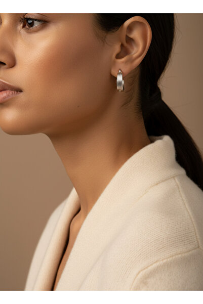 TURBİJ Silver Color Twist Half Hoop Women's Earrings