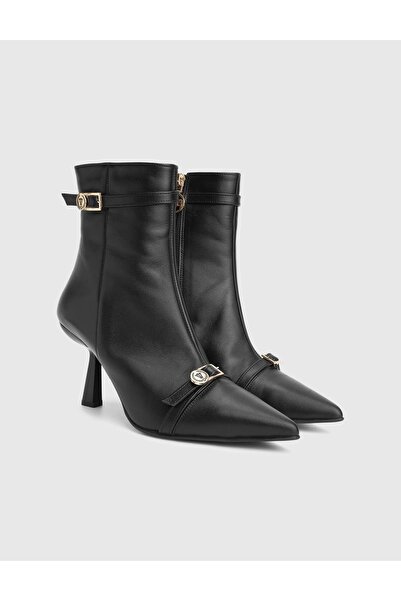 İLVİ Valmira Genuine Leather Black Women's Heeled Boots