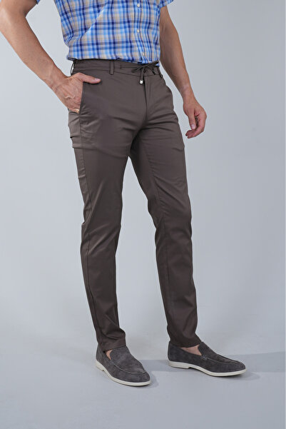 Bisse Erkek Açık Kahve Pamuklu Comfort Lastikli Bağcıklı Spor Pantolon