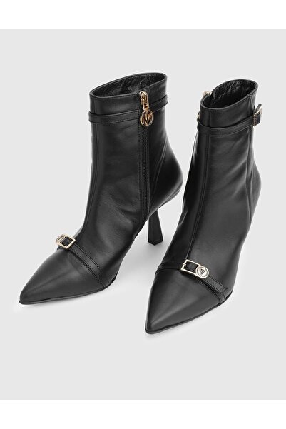 İLVİ Valmira Genuine Leather Black Women's Heeled Boots