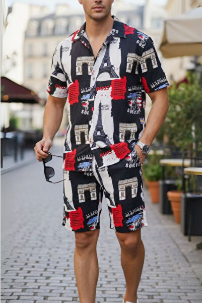 Muchmy Men 2 Pieces Set Top and Shorts Printed Cotton Blend Casual Outing two Pcs Set