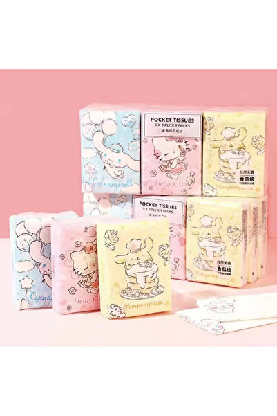 BANDAI 9pcs WSZ 9pcs Sanrio Tissue Kawaii HelloKitty Pompom Purin Cinnamorroll Cartoon Printed Handkerchief