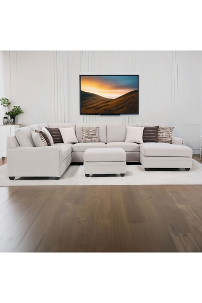 micasa Elegant and Modern Design 6 Seater Stationary Corner Sofa with Ottoman