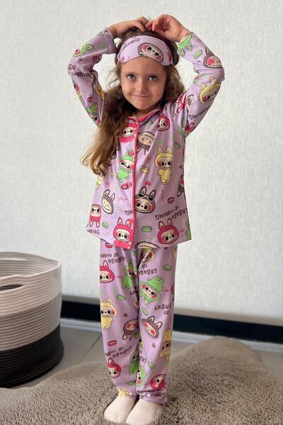 Minik Dolap Labubu Desenli Kız Çocuk Pijama Takımı - Lila