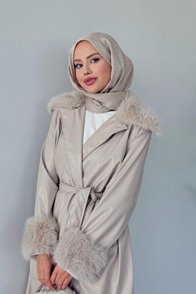 Şulemoda Giyim Mualla Kürklü Deri Trençkot Taş