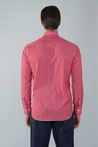 Bisse Uzun Kol İtalyan Yaka Cepsiz Kırmızı Pamuk Erkek Gömlek