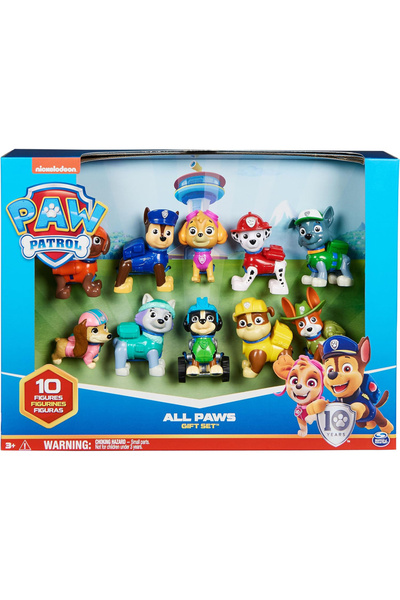 PAW PATROL صندوق أصلي، مجموعة هدايا شخصيات لعبة All Paws On Deck الأصلية بمناسبة الذكرى السنوية العاشرة مع 10 مجموعات