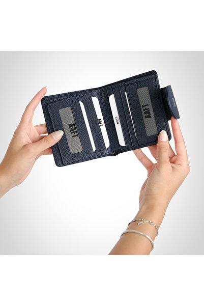 MFT Leather Design Genuine Leather Women's Wallet |   Mira 1437 Flother Mat Navy Blue