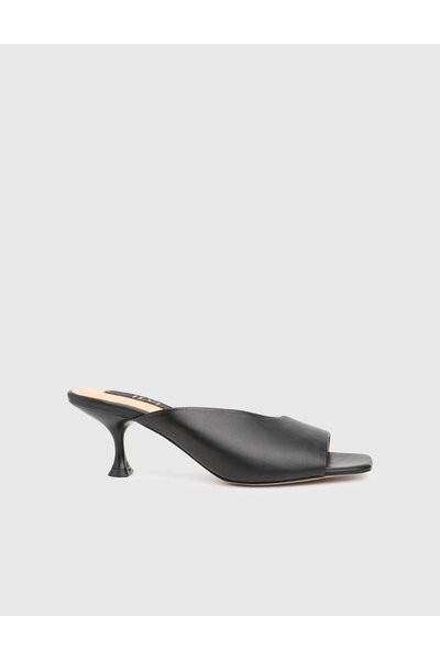 İLVİ Jezebel Genuine Leather Black Women's Heeled Slippers